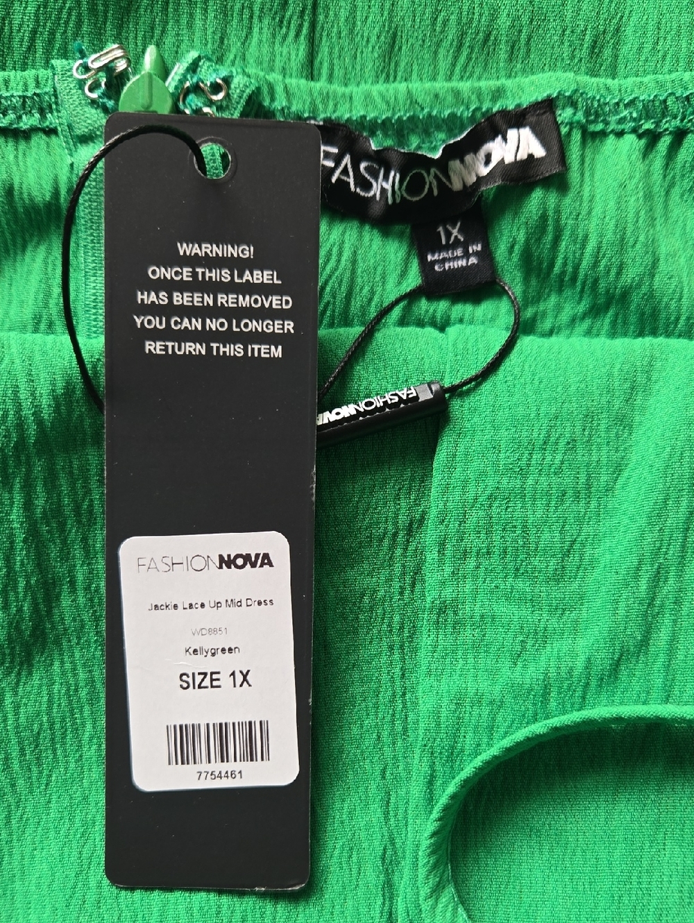 Kelly Green Fashion Nova Lace-Up Midi Dress - Picture 7 of 8